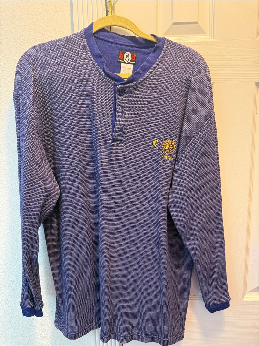 Bottom Drawer LSU Purple Waffle-Knit Henley Long Sleeve Shirt